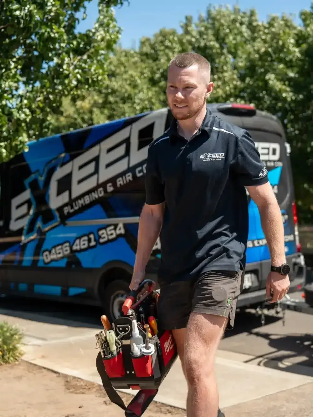 Local plumber arriving at a Plympton home